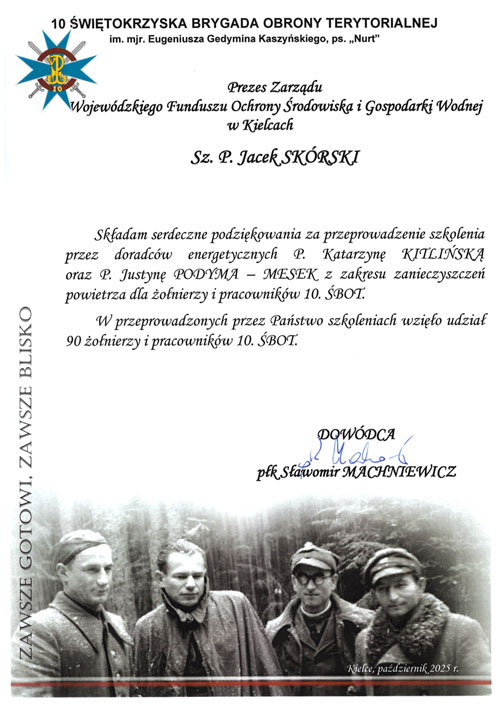 dyplom za szkolenie WP przez DE